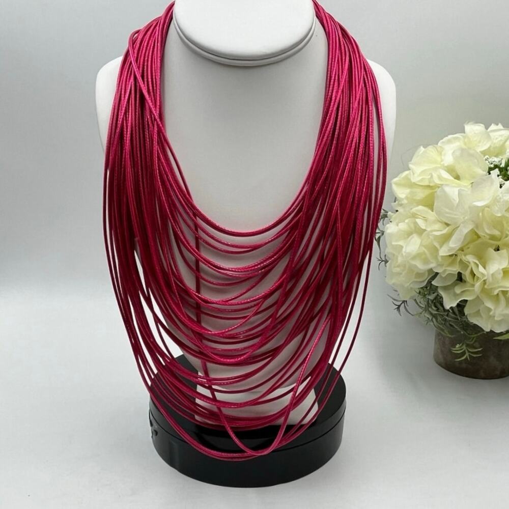 Zenzii Pink Learning The Ropes Leather Layered‎ MultiStrand Statement Necklace
